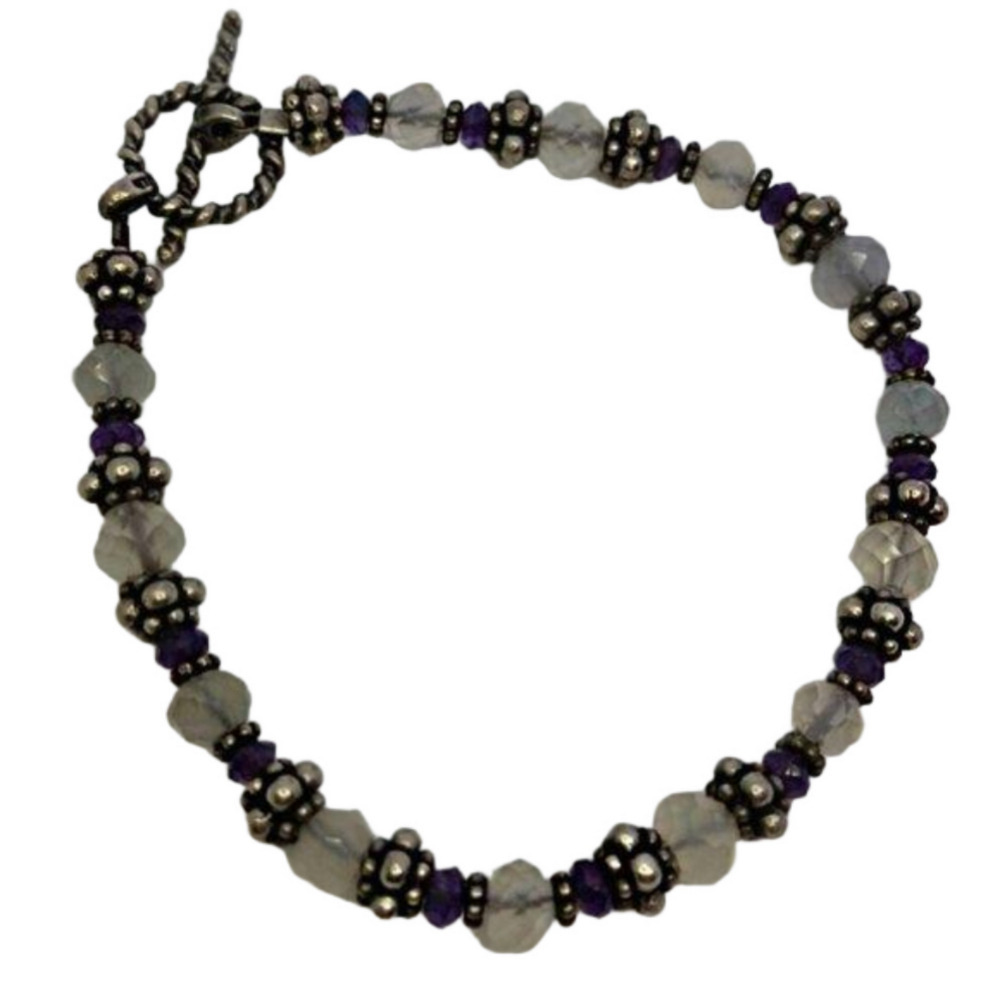 VINTAGE artisan artist/brand marked gemstone bracelet sterling silver 925